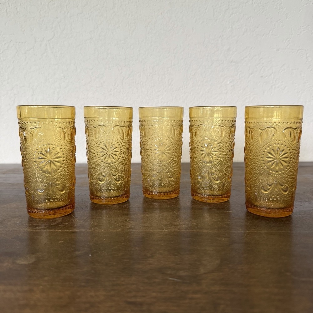 Vintage MCM Brockway American Concord Mini Amber Glasses Tumblers Retro Barware